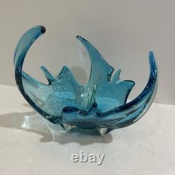 Vintage Murano Controlled Bubbles Blue Wave Art Glass Centrepiece Bowl Italy