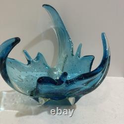 Vintage Murano Controlled Bubbles Blue Wave Art Glass Centrepiece Bowl Italy