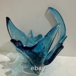 Vintage Murano Controlled Bubbles Blue Wave Art Glass Centrepiece Bowl Italy