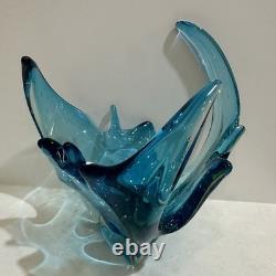 Vintage Murano Controlled Bubbles Blue Wave Art Glass Centrepiece Bowl Italy