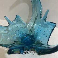 Vintage Murano Controlled Bubbles Blue Wave Art Glass Centrepiece Bowl Italy