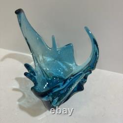 Vintage Murano Controlled Bubbles Blue Wave Art Glass Centrepiece Bowl Italy