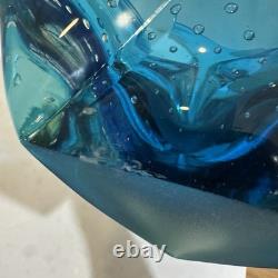 Vintage Murano Controlled Bubbles Blue Wave Art Glass Centrepiece Bowl Italy