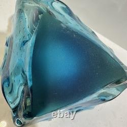 Vintage Murano Controlled Bubbles Blue Wave Art Glass Centrepiece Bowl Italy