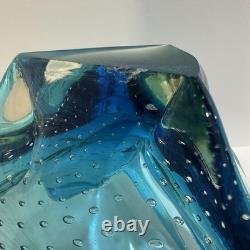 Vintage Murano Controlled Bubbles Blue Wave Art Glass Centrepiece Bowl Italy