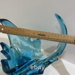 Vintage Murano Controlled Bubbles Blue Wave Art Glass Centrepiece Bowl Italy