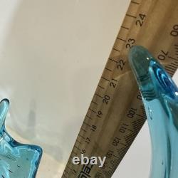 Vintage Murano Controlled Bubbles Blue Wave Art Glass Centrepiece Bowl Italy
