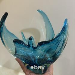 Vintage Murano Controlled Bubbles Blue Wave Art Glass Centrepiece Bowl Italy