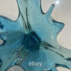 Vintage Murano Controlled Bubbles Blue Wave Art Glass Centrepiece Bowl Italy