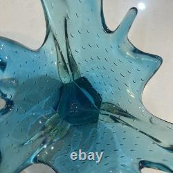 Vintage Murano Controlled Bubbles Blue Wave Art Glass Centrepiece Bowl Italy