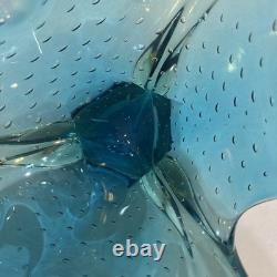 Vintage Murano Controlled Bubbles Blue Wave Art Glass Centrepiece Bowl Italy