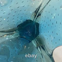 Vintage Murano Controlled Bubbles Blue Wave Art Glass Centrepiece Bowl Italy
