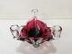 Vintage Murano Cranberry Art Glass Bowl Candlestick Holder (3 Lights), 5 1/2 T