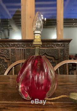 Vintage Murano Cranberry Glass Ball Table Lamp, Mid Century Modern, Rewired