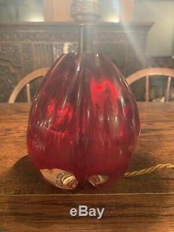 Vintage Murano Cranberry Glass Ball Table Lamp, Mid Century Modern, Rewired