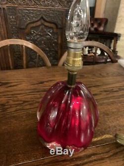 Vintage Murano Cranberry Glass Ball Table Lamp, Mid Century Modern, Rewired