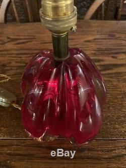 Vintage Murano Cranberry Glass Ball Table Lamp, Mid Century Modern, Rewired