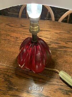 Vintage Murano Cranberry Glass Ball Table Lamp, Mid Century Modern, Rewired