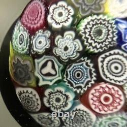 Vintage Murano Cut Double Overlay Millefiori Art Glass Paperweight 2 x 2.5