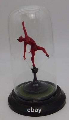 Vintage Murano Dancing Devil Art Glass Miniature Sculpture Masterpiece w Dome