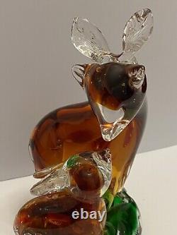 Vintage Murano Deer Doe Fawn Amber Art Glass Figurine Millefiori Details Rare