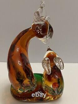 Vintage Murano Deer Doe Fawn Amber Art Glass Figurine Millefiori Details Rare