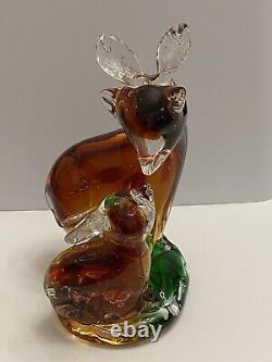 Vintage Murano Deer Doe Fawn Amber Art Glass Figurine Millefiori Details Rare