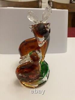 Vintage Murano Deer Doe Fawn Amber Art Glass Figurine Millefiori Details Rare