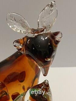 Vintage Murano Deer Doe Fawn Amber Art Glass Figurine Millefiori Details Rare