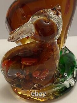 Vintage Murano Deer Doe Fawn Amber Art Glass Figurine Millefiori Details Rare