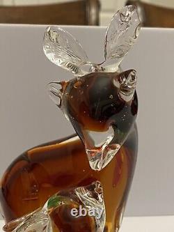 Vintage Murano Deer Doe Fawn Amber Art Glass Figurine Millefiori Details Rare