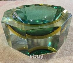 Vintage Murano E&R Italy Golden Crown Art Glass Ashtray