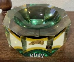 Vintage Murano E&R Italy Golden Crown Art Glass Ashtray