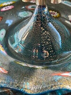 Vintage Murano Epergne Glass 3 Horn Multi Colored Hand Blown Millefiori Italy