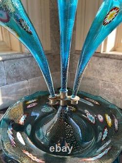 Vintage Murano Epergne Glass 3 Horn Multi Colored Hand Blown Millefiori Italy