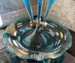 Vintage Murano Epergne Glass 3 Horn Multi Colored Hand Blown Millefiori Italy