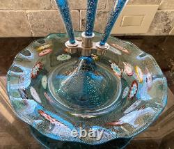 Vintage Murano Epergne Glass 3 Horn Multi Colored Hand Blown Millefiori Italy