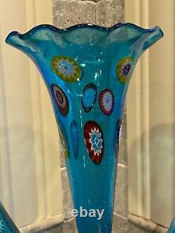 Vintage Murano Epergne Glass 3 Horn Multi Colored Hand Blown Millefiori Italy