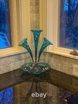Vintage Murano Epergne Glass 3 Horn Multi Colored Hand Blown Millefiori Italy