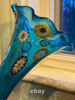 Vintage Murano Epergne Glass 3 Horn Multi Colored Hand Blown Millefiori Italy