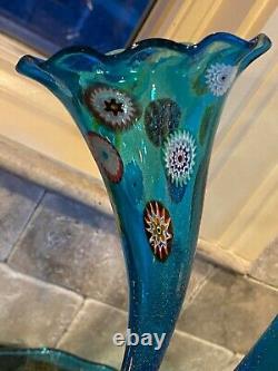 Vintage Murano Epergne Glass 3 Horn Multi Colored Hand Blown Millefiori Italy