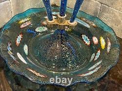 Vintage Murano Epergne Glass 3 Horn Multi Colored Hand Blown Millefiori Italy