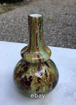 Vintage Murano Era End Of Day Oil Spot Golden Flecked 6 Art Glass Vase