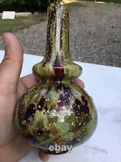 Vintage Murano Era End Of Day Oil Spot Golden Flecked 6 Art Glass Vase