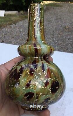 Vintage Murano Era End Of Day Oil Spot Golden Flecked 6 Art Glass Vase