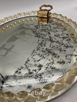 Vintage Murano Ercole Barovier Etched Mirror Glass Vanity Tray Glass Rope Edge