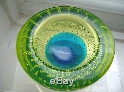 Vintage Murano FERRO vivid uranium & blue sommerso bullicante glass geode bowl