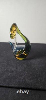 Vintage Murano Ferro Lazzarini Amber Blue Green Summerso Art Glass Swan Figurine