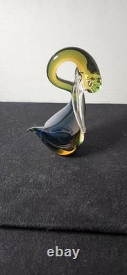 Vintage Murano Ferro Lazzarini Amber Blue Green Summerso Art Glass Swan Figurine