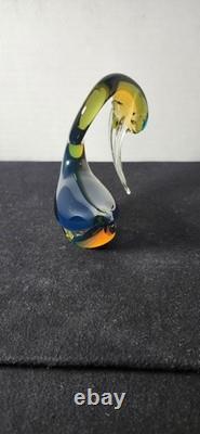 Vintage Murano Ferro Lazzarini Amber Blue Green Summerso Art Glass Swan Figurine